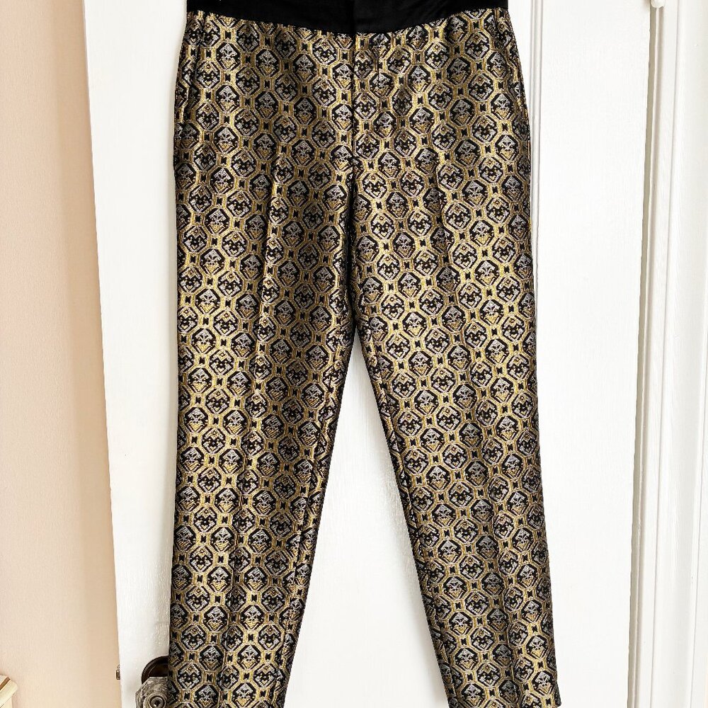 Zara Woman Brocade Pants XS 0 2 Gold Black Blue Grey